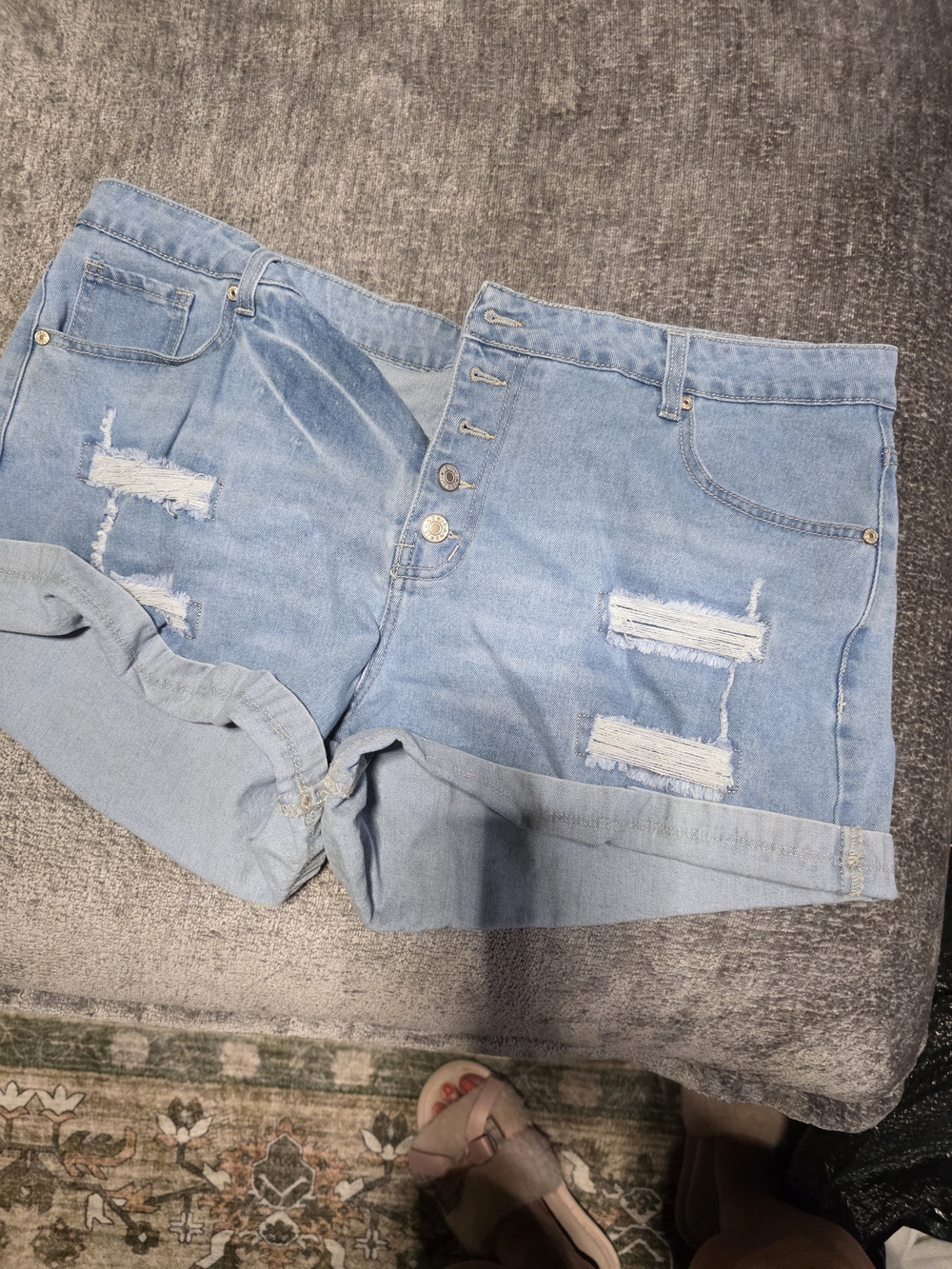 Light Blue Distressed Denim Shorts